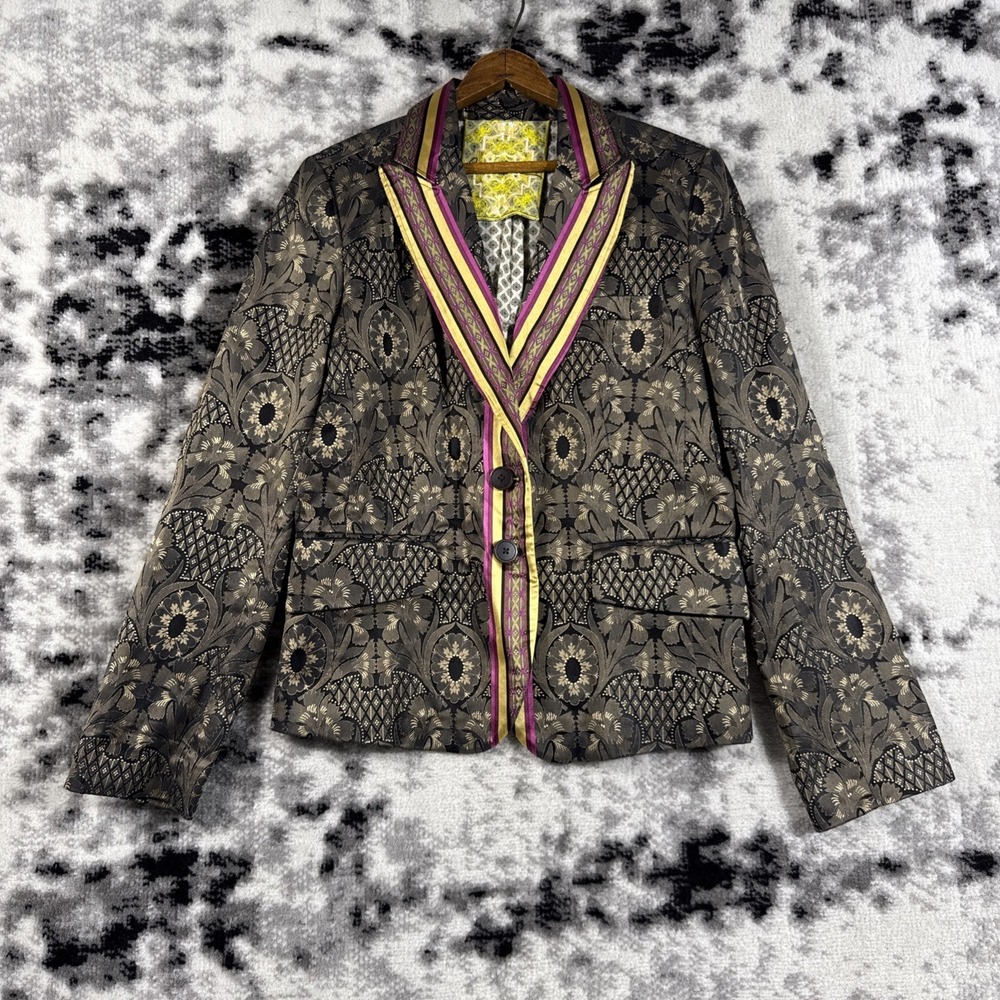 Robert Graham Jacket Womens Size 10 Silk Geometric Abstract Buttons Lined